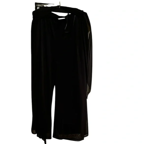 Connected Apparel large dressy Black Sheer cropped wide leg pants with belt - Picture 8 of 8